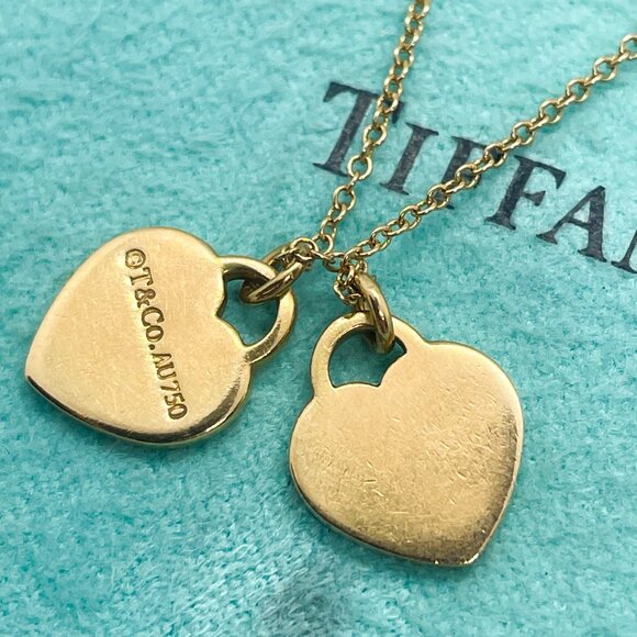 Tiffany & Co. Return to Tiffany 18k Rose Gold Double Mini Heart Necklace 16" - Picture 5 of 11